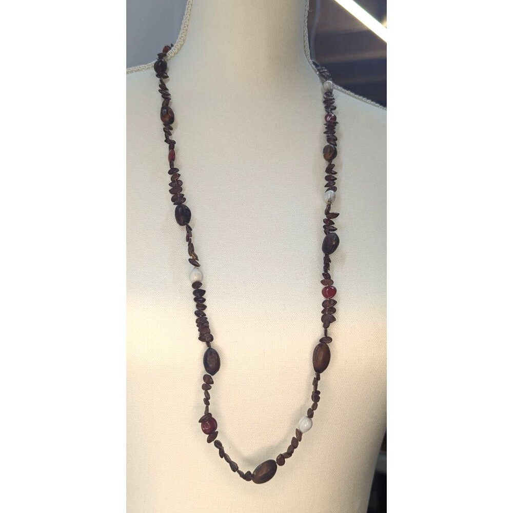 Vintage Hawaiian Koa Seed  &  Jobs Tears Necklace 34"